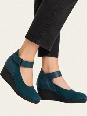 Arche France Nubuck & Leather Mary Jane Wedge Shoes